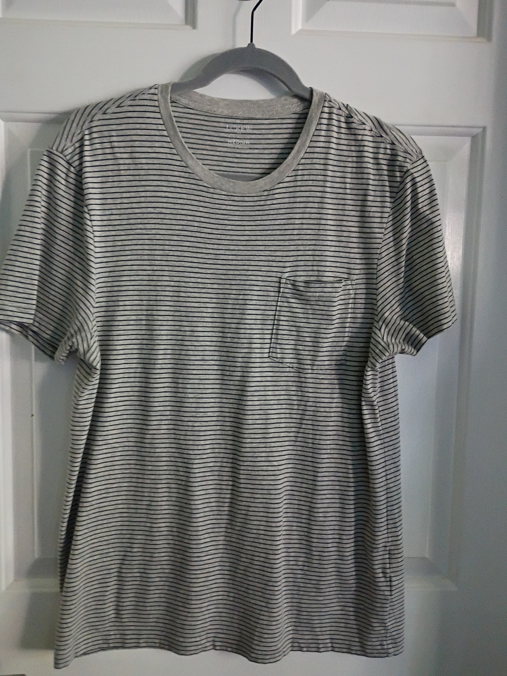 J. Crew Thin Black and Gray Striped Pocket Tee. Men's